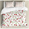 thumbnail image 1 of Cherry Duvet Cover Set, Simplistic Layout of Fruit Pattern in Irregular Sizes Summer Fun, Decorative 3 Piece Bedding Set with 2 Pillow Shams, Queen Size, Vermilion Lime Green, by Ambesonne, 1 of 3