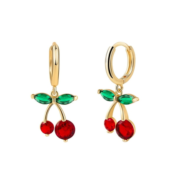 Cherry Earrings for Women Cherry Jewelry Gold Hoop Dangle Earring Green Red Hoop Earring Dainty