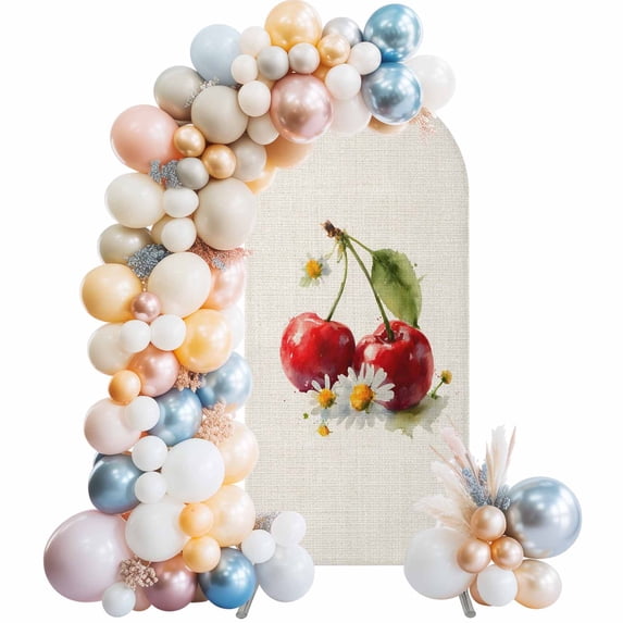 Cherry Farmhouse 7.2FT Arch Backdrop Covers, Modern Rustic Cherries Daisy Linen Wedding Arch Cover Stretchy, Chiara Arches Backdrop Stand Covers for Birthday Baby Shower Party Banquet Decor