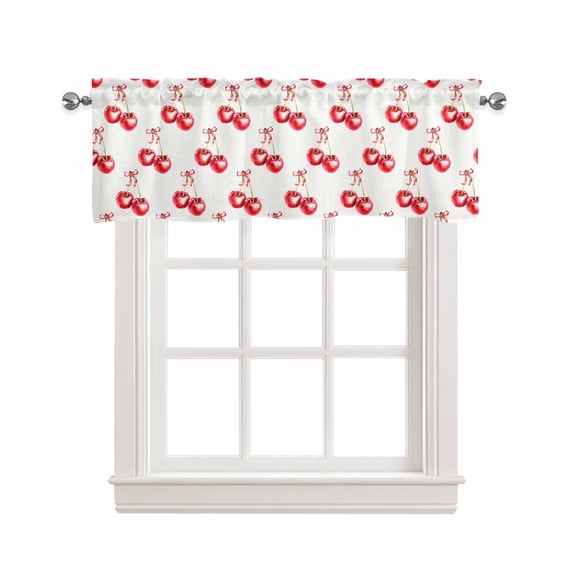Cherry Farmhouse Kitchen Valances for Windows Farmhouse Linen Window Valance Curtain for Living Room Window Treatment Spring Summer Fruit Watercolor Valance Rod Pocket Topper Drape, 42 x 12 Inch