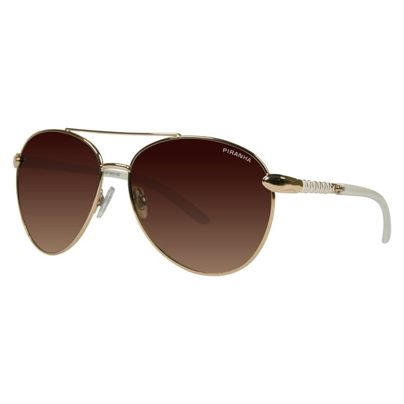 Piranha Eyewear Cherry White and Gold Ladies Aviator Sunglasses with Brown Gradient Lens