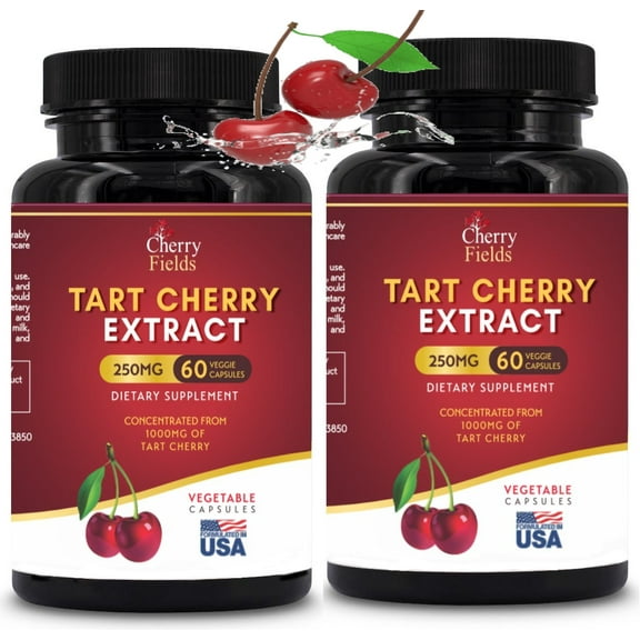 Cherry Fields Tart Cherry 1000 MG Extract Helps Lower Uric Acid & Lesson Flare-Ups Fast - 120 caps/2 Bottles