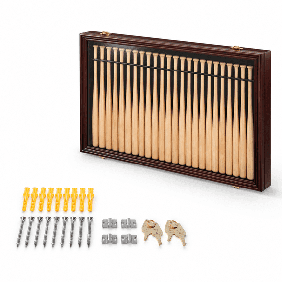 Cherry Finish Black Felt 32 Bat Mini Baseball Bat Wall Mounted Shadow Box Display Case