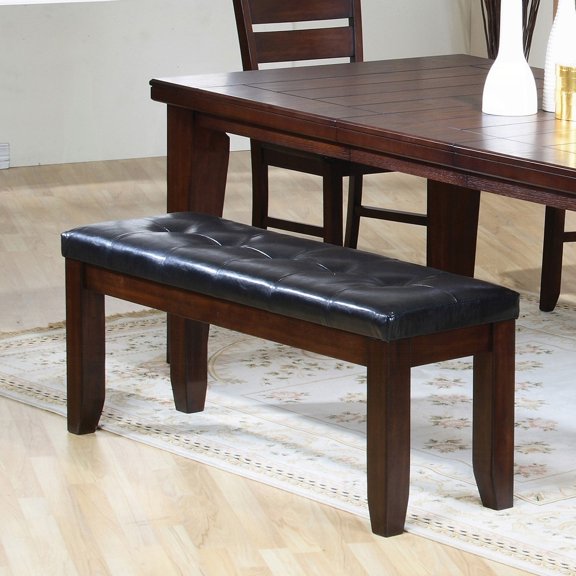 Cherry Finish Dining Bench 1pc Upholstered PU Seat Cushion Tufted Detail Wooden Dining Room Furniture