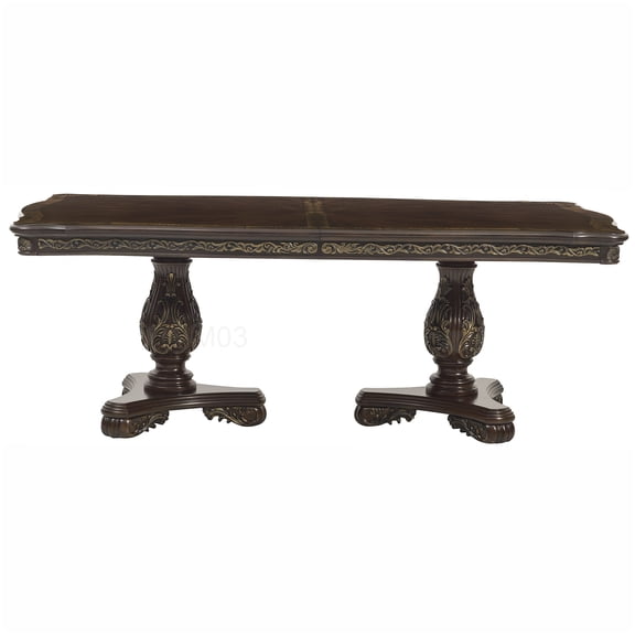 Cherry Finish Dining Table with Gold Accents, Extendable Rectangular Design for 8
