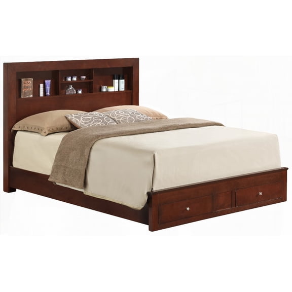 Cherry Finish King Storage Bed - Sturdy Construction & Spacious 87"D Dimensions