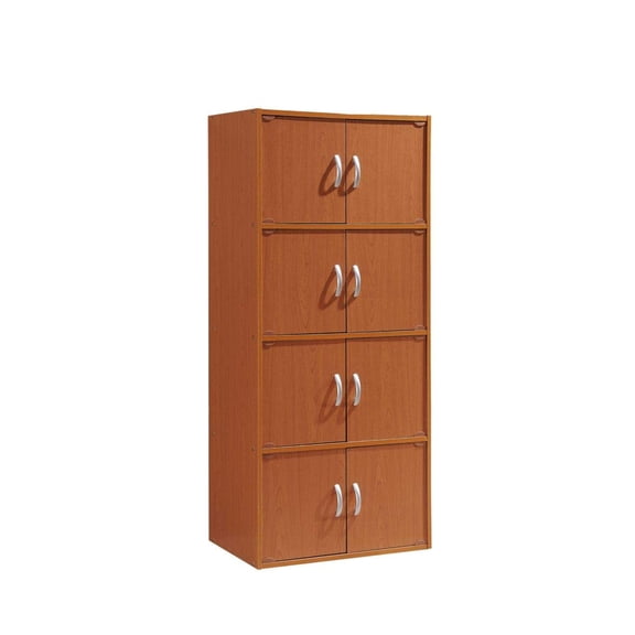 Cherry Finish Modular Cube Storage Cabinet With 4 Double-Door Compartments