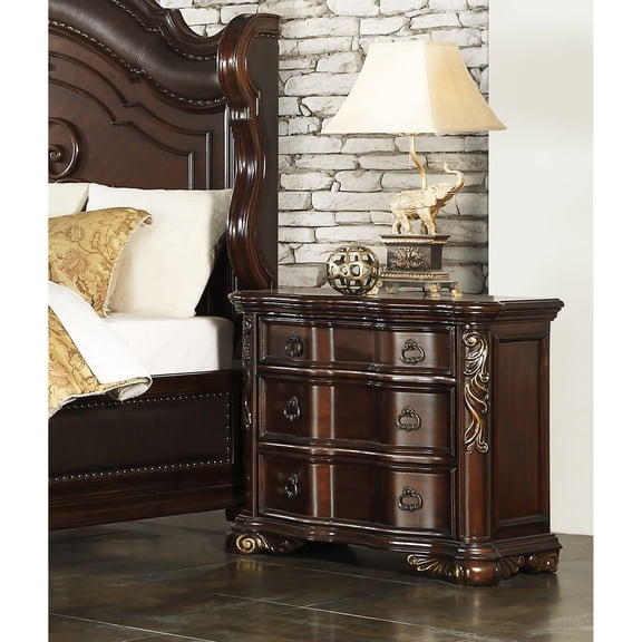 Cherry Finish Nightstand | Traditional Bedroom Furniture with 3 Drawers | Crafted from Wood and Cherry Veneer | Addresses Limited Bedroom Space