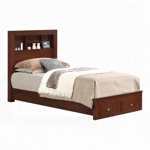 Cherry Finish Twin Bed with Storage for Compact Areas|Enduring Strength & Built-in Storage