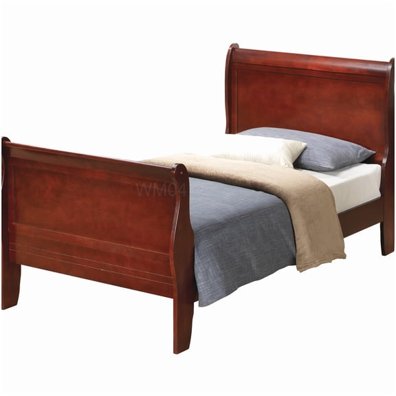 Cherry Finish Twin Platform Bed with Headboard for Traditional Decor