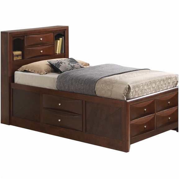 Cherry Finish Twin Size Platform Bed with Headboard, 3-Drawer Storage Bed Frame for Space Efficiency