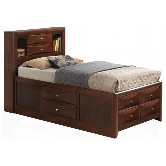 Twin Size Cherry Wood Storage Bed with Built-in Drawers for Bedroom