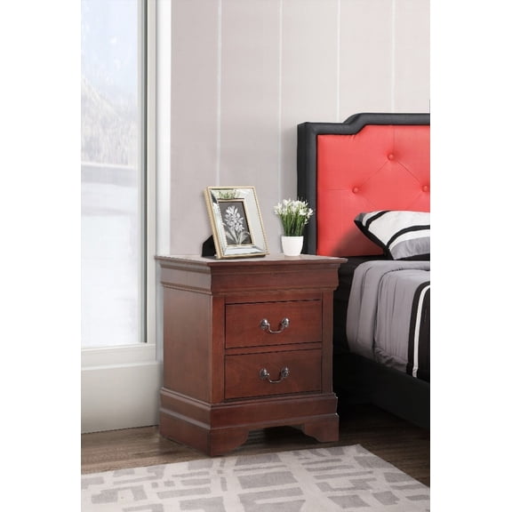 Cherry Finish Two-Drawer Nightstand No Assembly Required