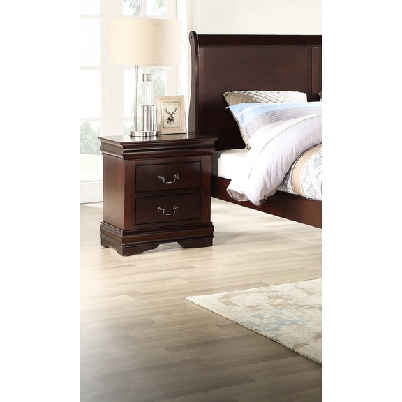 Cherry Finish | Two-Drawer Solid Wood Nightstand | Soft Glide System for Quiet Use