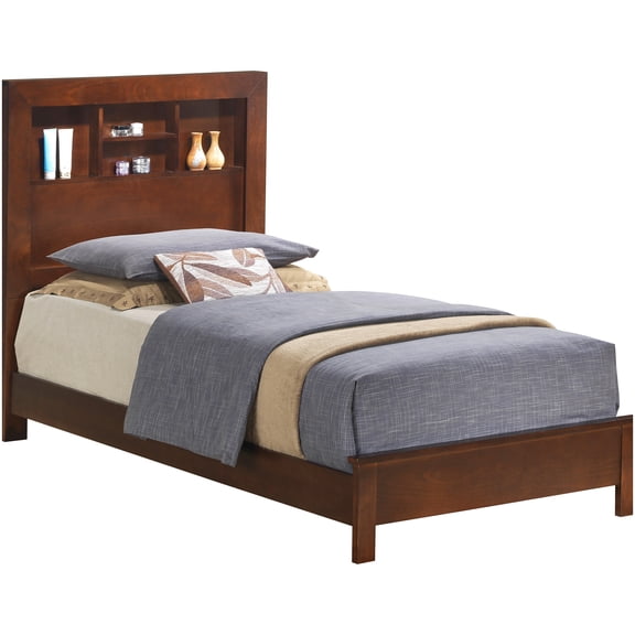 Cherry Finish Wood Platform Bed Frame with Headboard, Twin Size, No Box Spring Required, Sturdy Support & Easy Clean