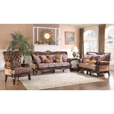 Cherry Finish Wood Sofa Set 3Pcs Traditional Cosmos Furniture Phoenix