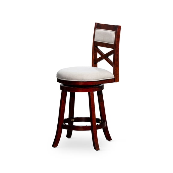 Cherry Finish X-Back Stool, 300 lbs Capacity, 360-Degree Swivel / Strong and Mobile for Home