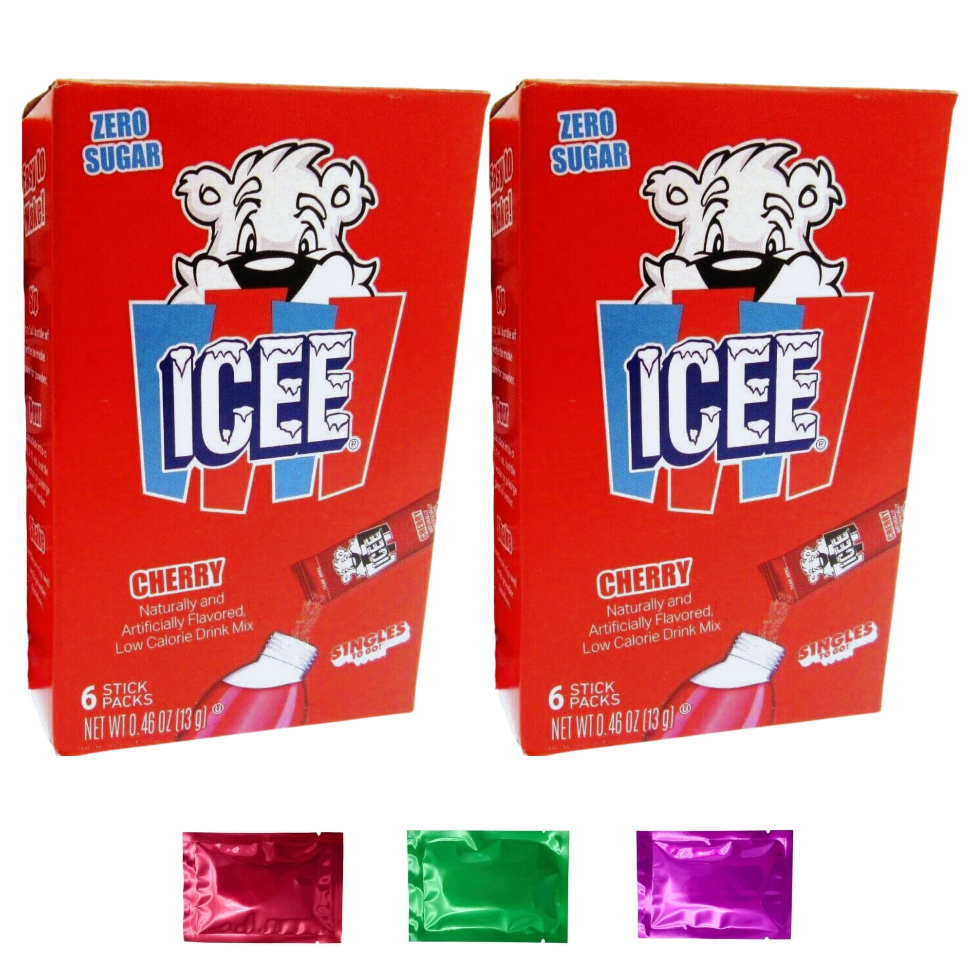 Icee Cherry Flavor Sugar-Free Drink Mix 12 Sticks Singles Box of 2