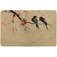 Cherry Floral Door mat Chinoiserie Painting Birds Vintage Simplistic