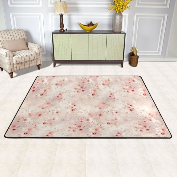Cherry Floral Flowers Area Floor Mats Soft Large Nursery Rugs Non-Slip Foam Carpets Living Room Doormat for Bedroom Dinning Decor 36" x 24"