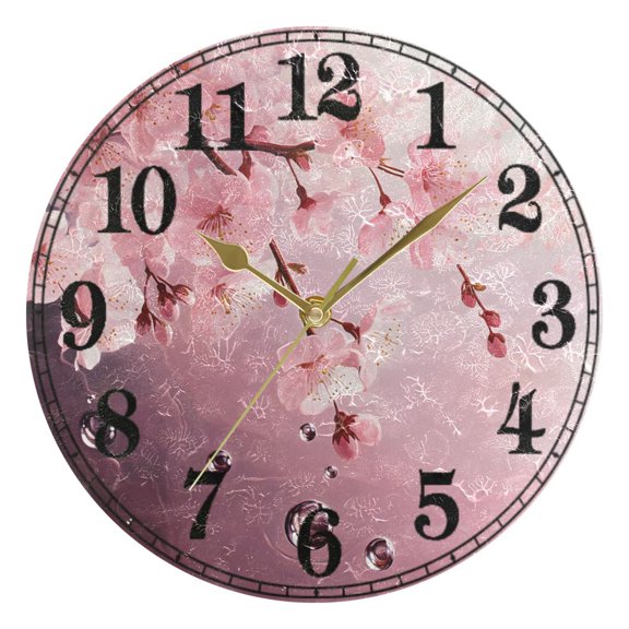 Cherry Flower with Water Drop Silent Wall Clock 10" Non-Ticking Battery Clock