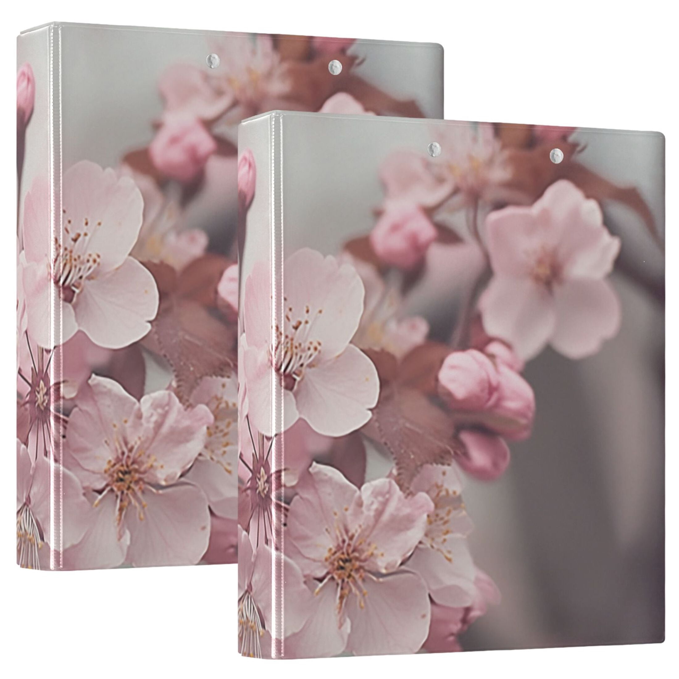 Cherry Flowers 3 Ring Binders 1.5 inch Hardcover File Folders with Interior Pockets A4 Size Organizer for School Office Hospital Set of 2