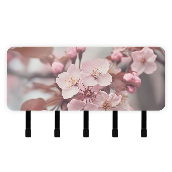 Cherry Flowers Key Holder for Wall Mail Holder Organizer with 5 Key Hooks Wall Mount Key Rack with Shelf