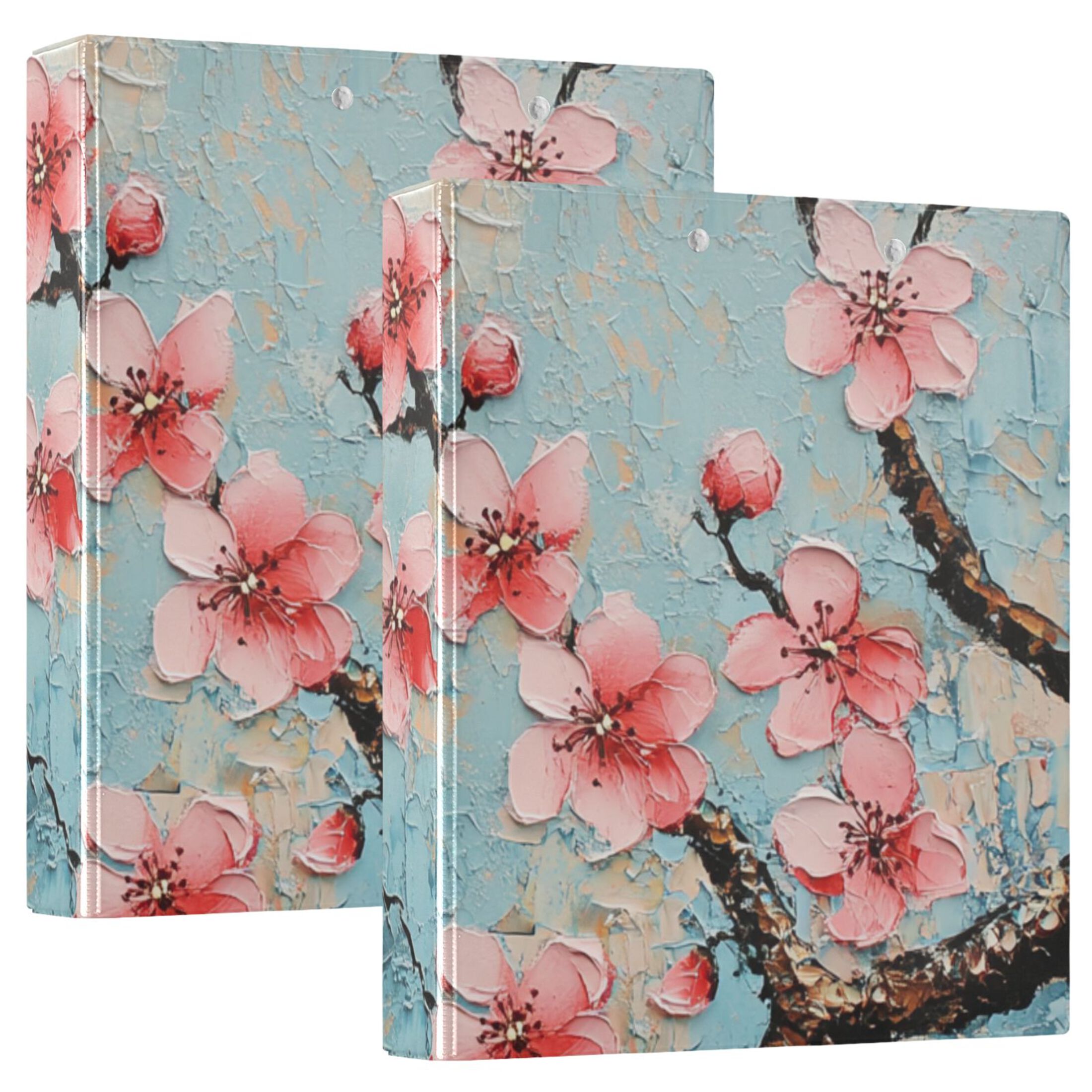 Cherry Flowers Painting 3 Ring Binders 1.5 inch Hardcover File Folders with Interior Pockets A4 Size Organizer for School Office Hospital