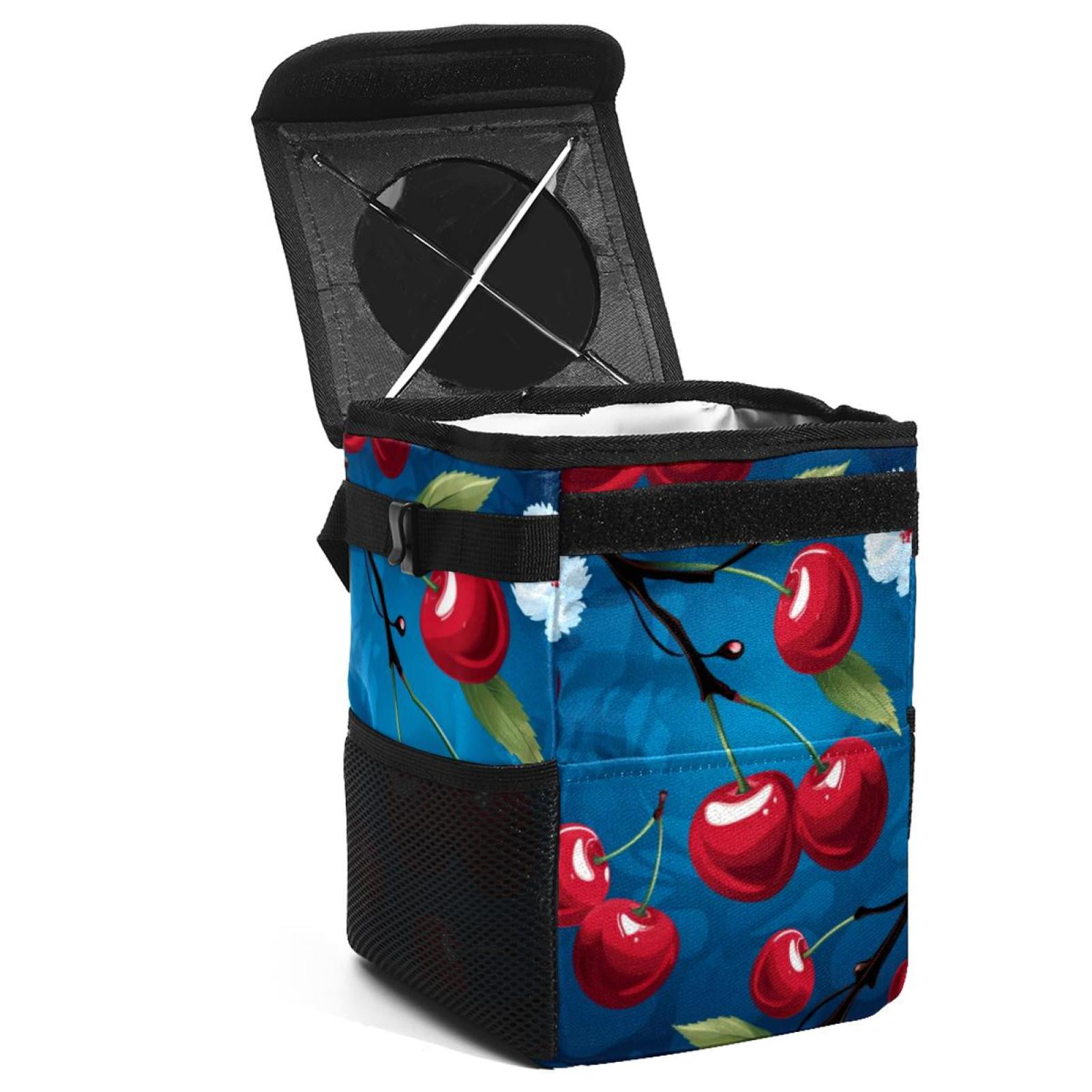 DISNIMO Car Trash Can With Lid – Cherry Blossom Print, Leak-Proof Collapsible Bin For Car & Home