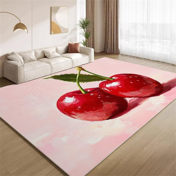 Cherry Fruit Area Rugs, Red Delicious Cherries Carpet, Washable Non Slip Low Pile Soft Rug for Entryway Bedroom Living Room Decor Mat 3ftx5ft