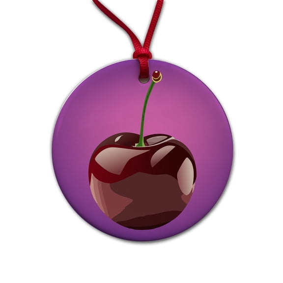 Cherry Fruit Christmas Tree Holiday Round Ceramic Ornament