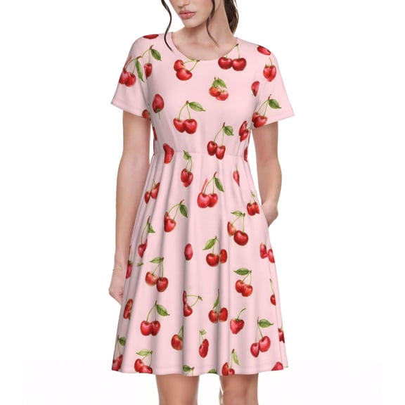 Cherry Fruit Dresses Short Sleeve Nightdresses for Women