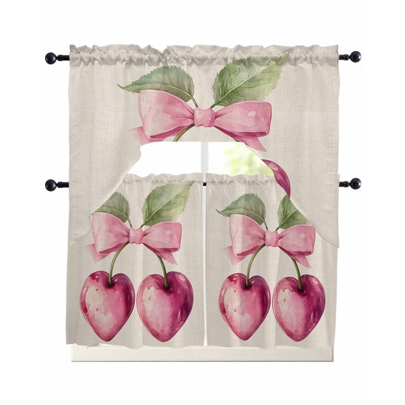 Cherry Fruit Kitchen Curtain and Valance Set 3 Pieces,Rod Pocket Short ...