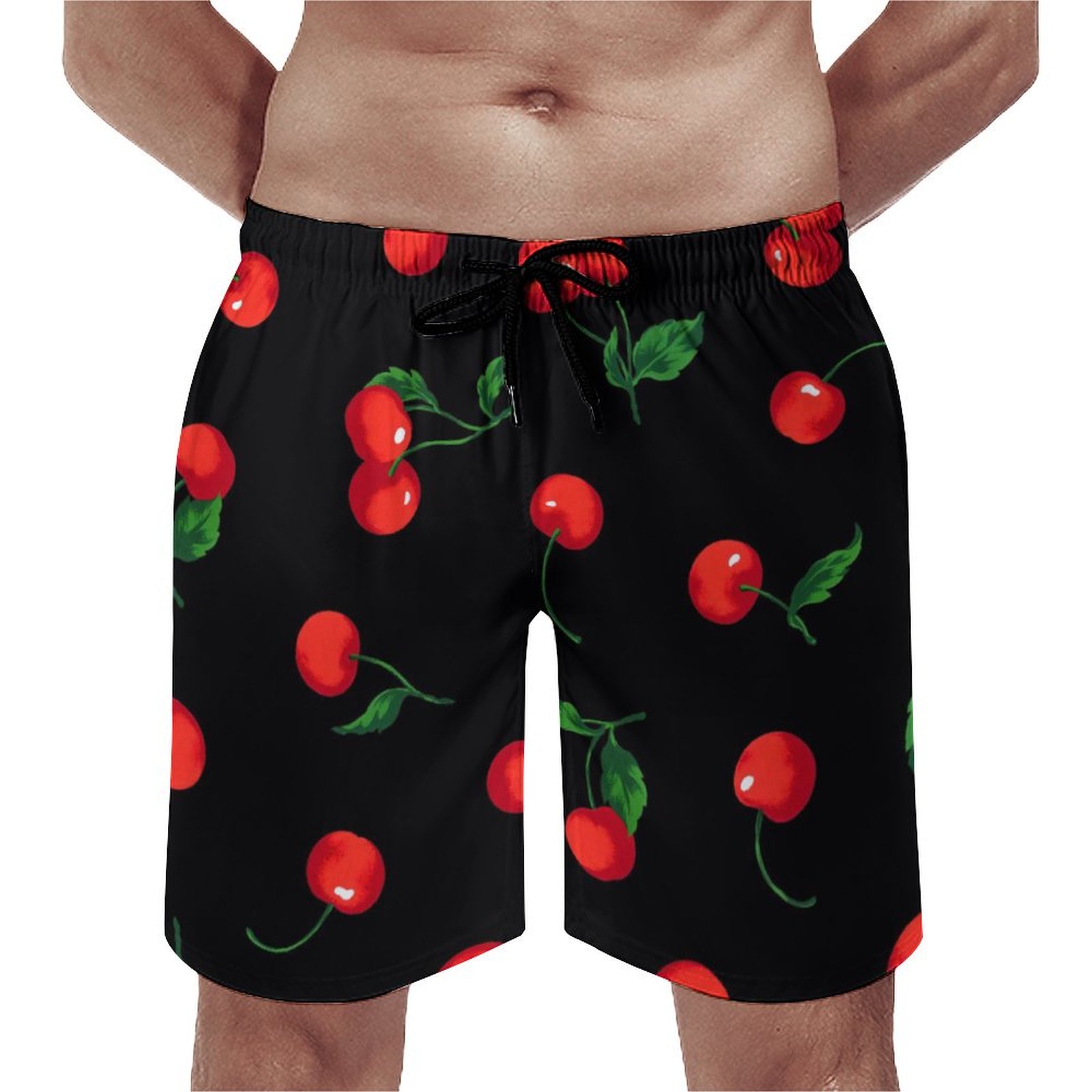 Cherry Fruit Pattern Men's Beach Shorts Pajama Shorts Swim Trunks with