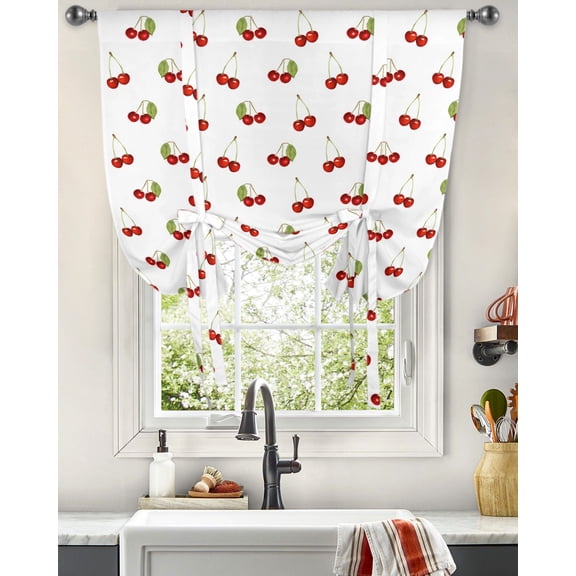 Cherry Fruit Retro Window Curtain for Living Room Bedroom Balcony Cafe Kitchen Tie-up Roman Curtain