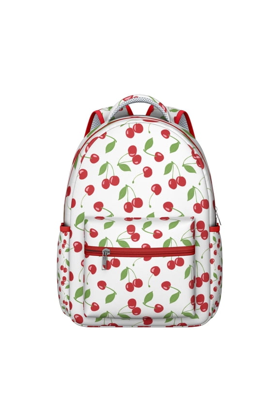 Students Backpack Cute Red Cherries Pattern School Bag with Sweet Aesthetic Print for Cherry Lovers and Candy-Inspired Illustration