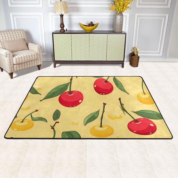 Cherry Fruits Area Floor Mats Soft Large Nursery Rugs Non-Slip Foam Carpets Living Room Doormat for Bedroom Dinning Decor 36" x 24"