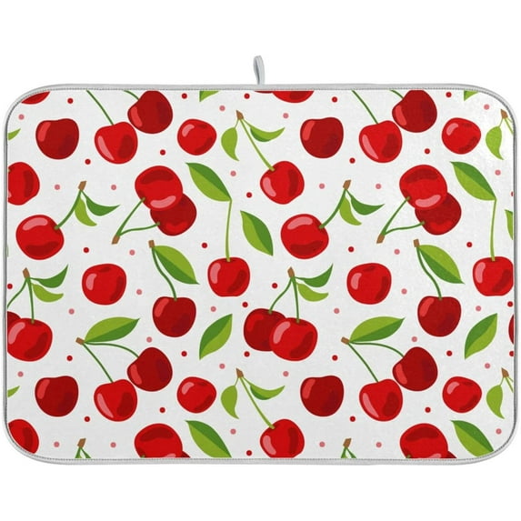 Cherry Fruits Dish Drying Mats for Kitchen 18x24 inch Drying Mat Absorbent Microfiber Dish Mat Drainer Rack Mats Fast Dry for Kitchen Counter