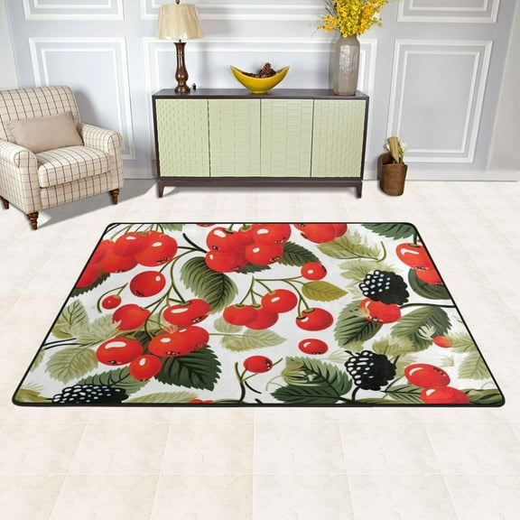 Cherry Fruits with Leaves Area Floor Mats Soft Large Nursery Rugs Non-Slip Foam Carpets Living Room Doormat for Bedroom Dinning Decor 72" x 48"