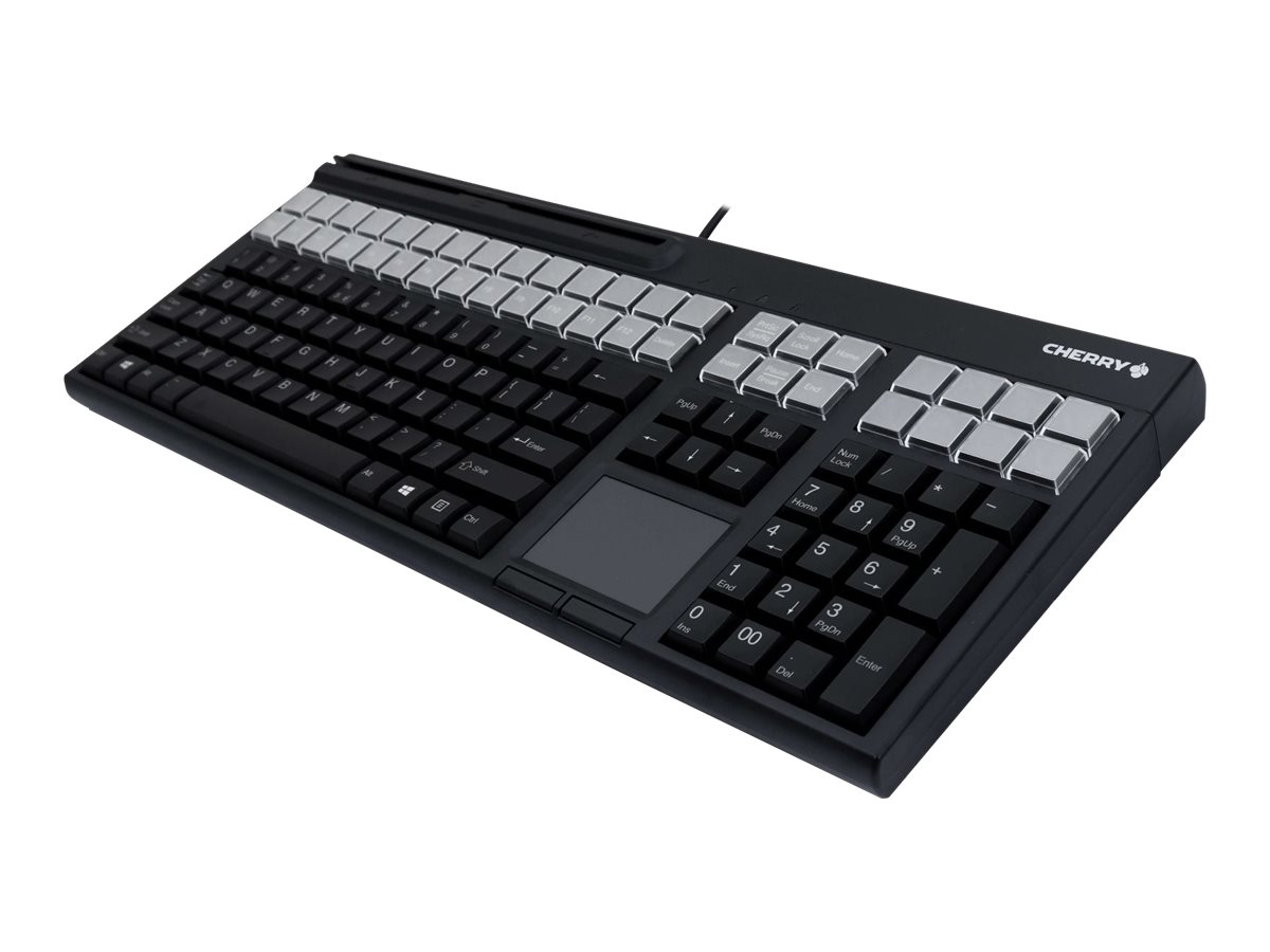 Cherry G86-71411 Computer Keyboard Programmable Wired Keyboard with 42 Relegendable Keys, Touchpad, and 3-Track MSR, Black