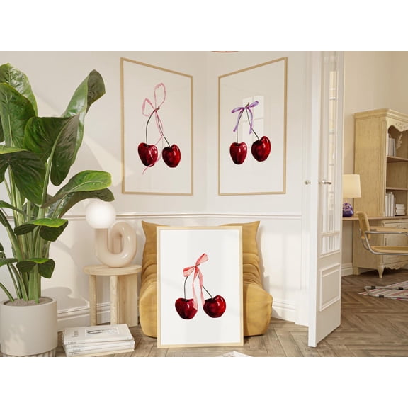 Cherry Girly Dorm Decor Prints Set 3 Stretched Canvas 12x18