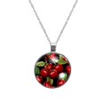 Cherry Glass Design Circle Pendant Necklace Stylish Jewelry for Women
