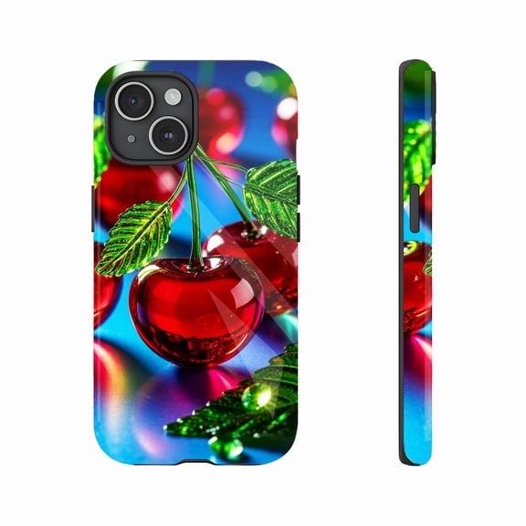 Cherry Glass iPhone Case with Sparkling Festive Design - Ideal for Holiday Gifting and Stylish Users, Durable Shockproof Case, Compatible with iPhone 11/12/13/14/15/16 (Pro Max/Plus)