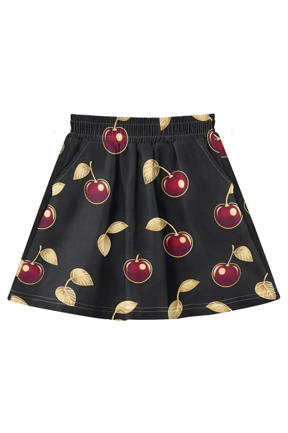 Cherry Gold Leaf Athletic Skirt with Pockets and Built-in Shorts for 3-8Y