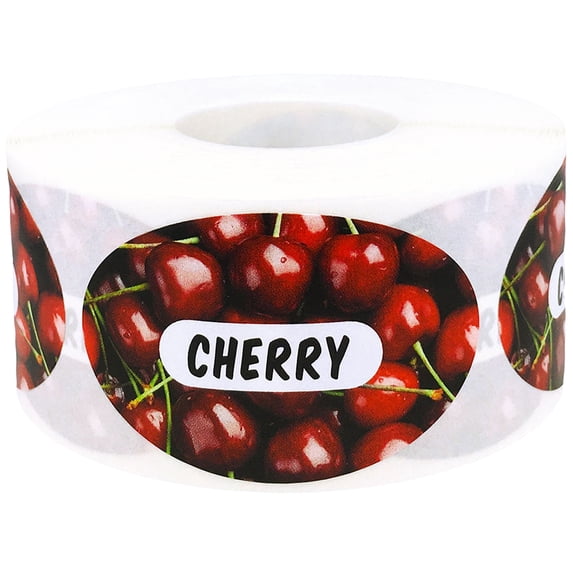 Cherry Grocery Store Food Labels 1.25 x 2 Inch Oval Shape 500 Total Adhesive Stickers