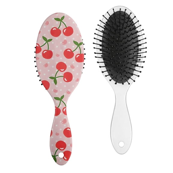 Cherry Hair Brush, Cartoon Cherry Pattern Detangling Hairbrush, Cute Red Cherry Print, Sweet Candy Lover Design, Soft Bristle Paddle Brush