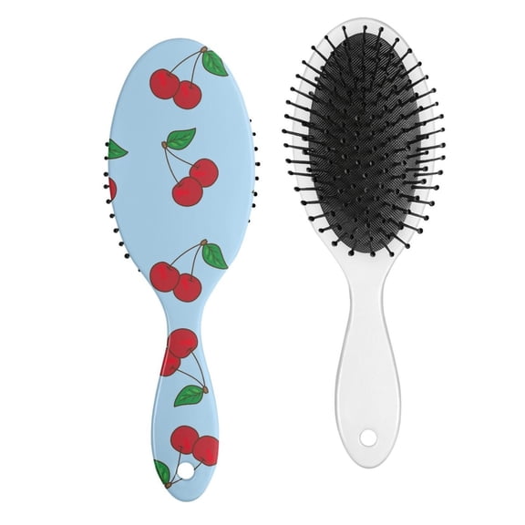 Cherry Hair Brush, Sweet Pink Cherry Print Detangling Hairbrush, Cute Candy Pattern Design, Cherry Lover Soft Bristle Paddle Brush, Comfortable Grip