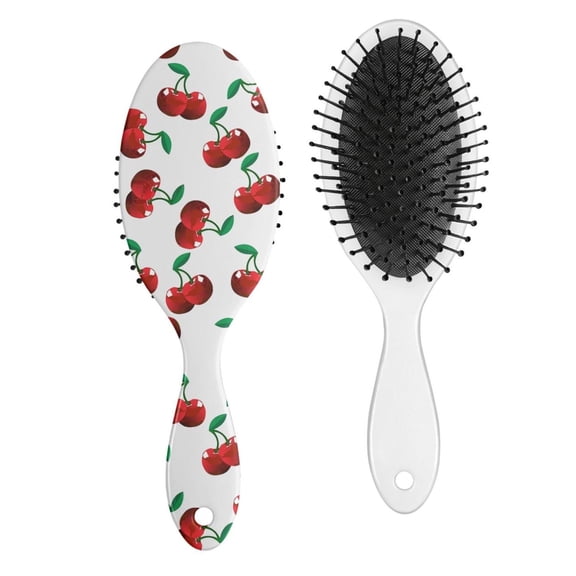 Cherry Hair Brush, Sweet Pink Cherry Print Detangling Hairbrush, Cute Candy Pattern Design, Cherry Lover Soft Bristle Paddle Brush, Comfortable Grip