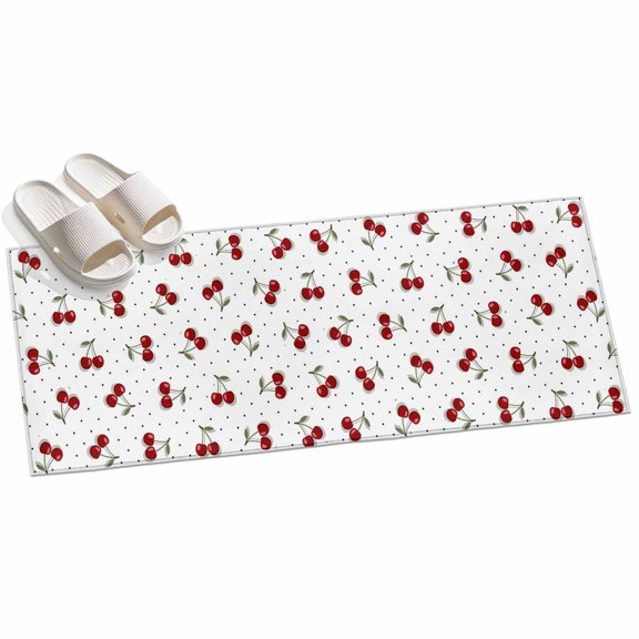 Cherry Hallway Runner Rug 2x6 Washable Non Slip Kitchen Runner Rug for Bedside Bathroom Modern Simple Red Berry Fruit Branches Dots Indoor Floor Carpet Area Rugs for Living Room Bedroom Office
