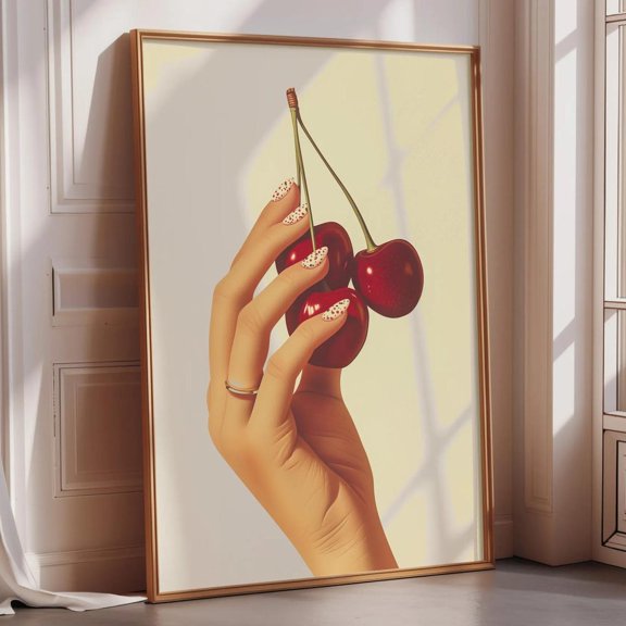 Cherry Hand Fashion Wall Art Print, Unframed Paper Poster 24x36in